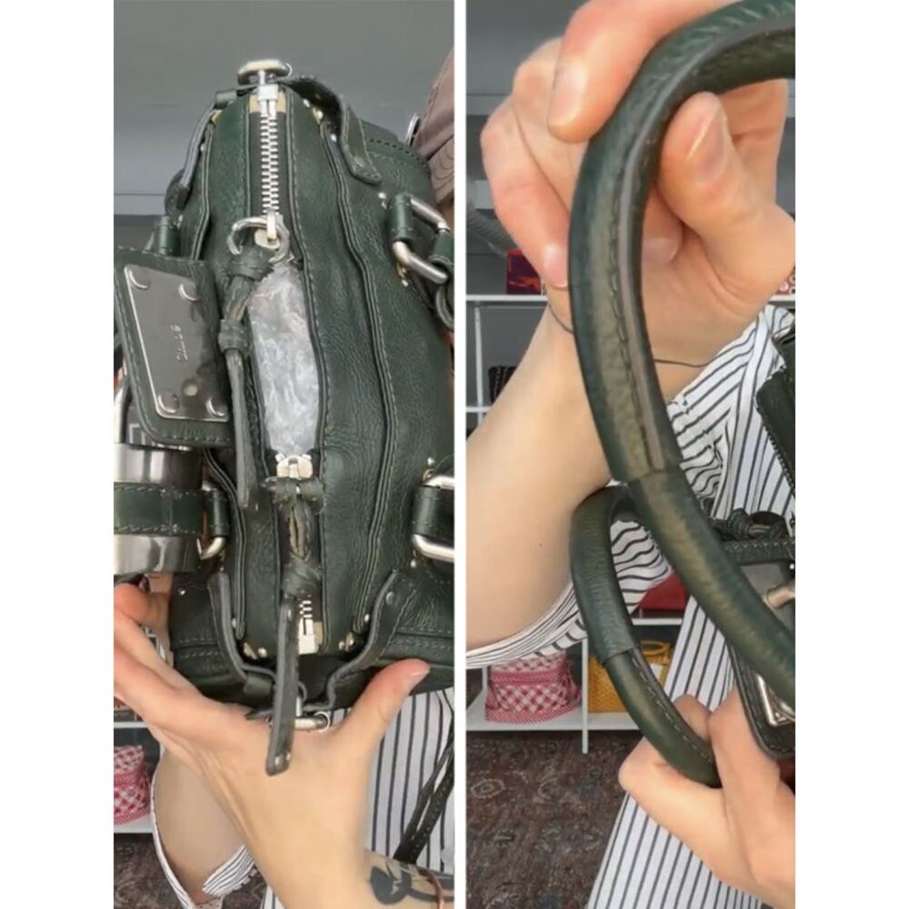 CHLOE Paddington Bag Small Green Silver Satchel Tote Phoebe Philo Y2K - Picture 11 of 14
